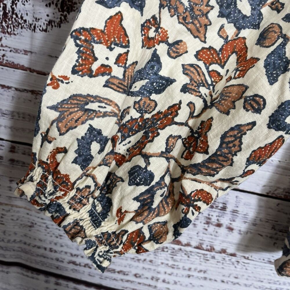 Faherty Odette Linen Top Small Floral Peasant Blouse Boho Cottagecore Button - Picture 5 of 11